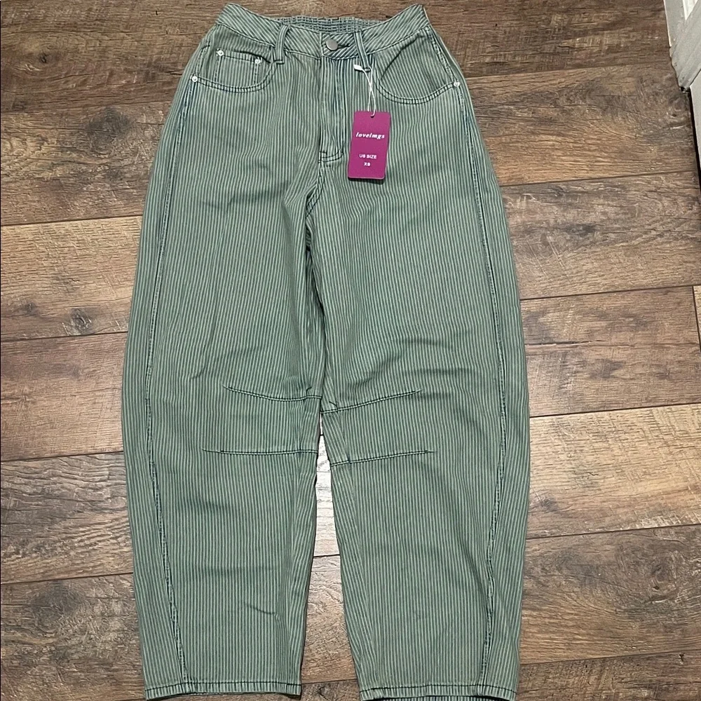 Striped blue High-Waist Relaxed Jeans. More Blue in person than the photo.